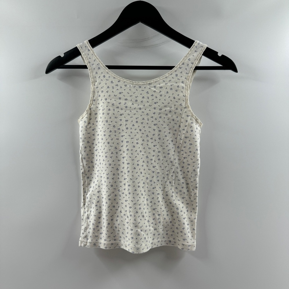 Brandy Melville One Size Floral Tank Top White with Blue Flowers - Picture 5 of 7